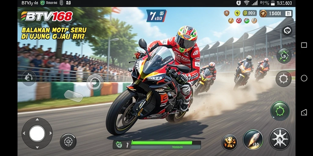 Tangkapan layar BTV168 menunjukkan aksi balapan motor yang seru dan mendebarkan.