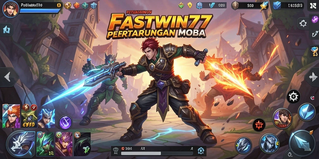 Tangkapan layar utama menunjukkan pertempuran seru dalam game MOBA.