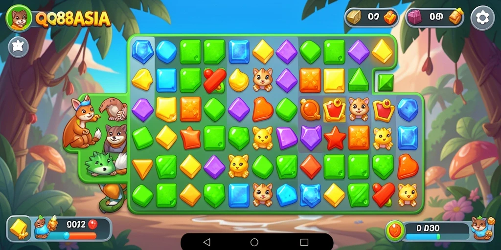 Screenshot gameplay seru dari QQ88ASIA menunjukkan keseruan menghubungkan elemen.