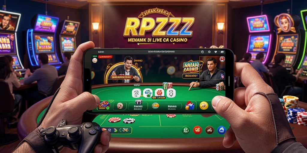 Screenshot gameplay RPZZZ yang menampilkan suasana Live Casino yang menakjubkan.